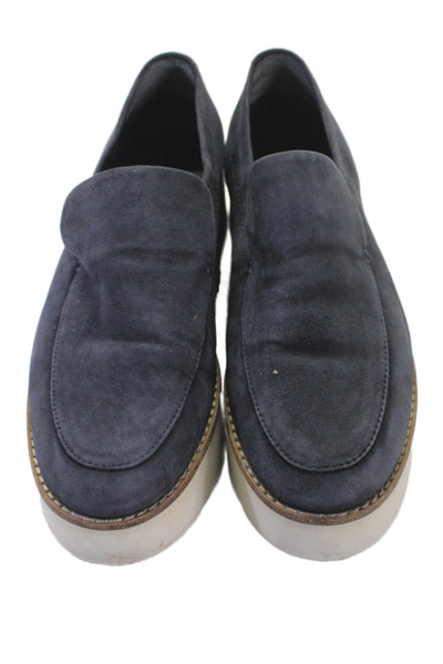 Vince Women's Suede Round Toe Platform Loafers Shoes Navy Blue Size 38.5