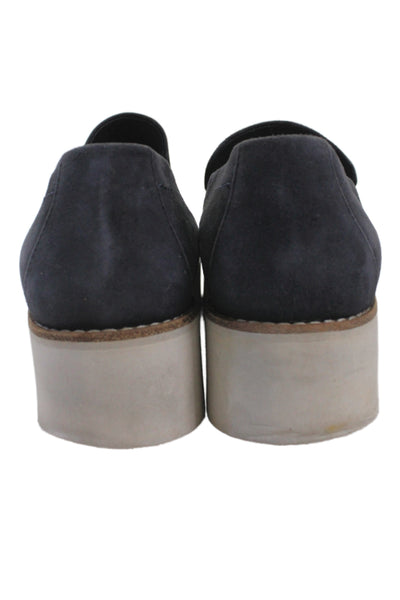 Vince Women's Suede Round Toe Platform Loafers Shoes Navy Blue Size 38.5
