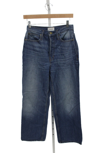 Frame Womens Wide-Leg Blue Jeans Cotton Blend Mid Rise Button Size 26