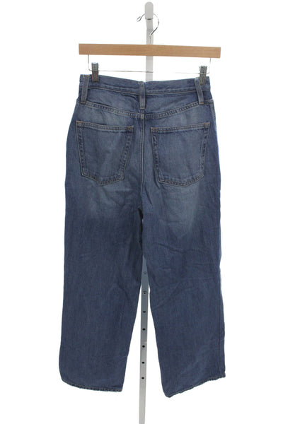 Frame Womens Wide-Leg Blue Jeans Cotton Blend Mid Rise Button Size 26
