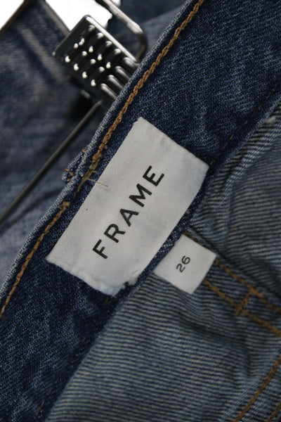 Frame Womens Wide-Leg Blue Jeans Cotton Blend Mid Rise Button Size 26