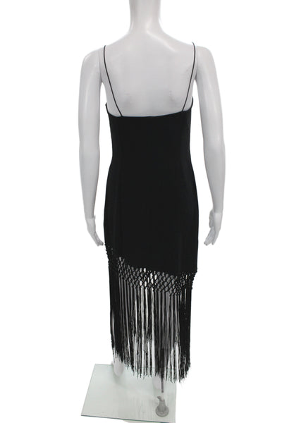 Zara Women Slip Dress Black Square Neck Knee Fringe Sleeveless Size S