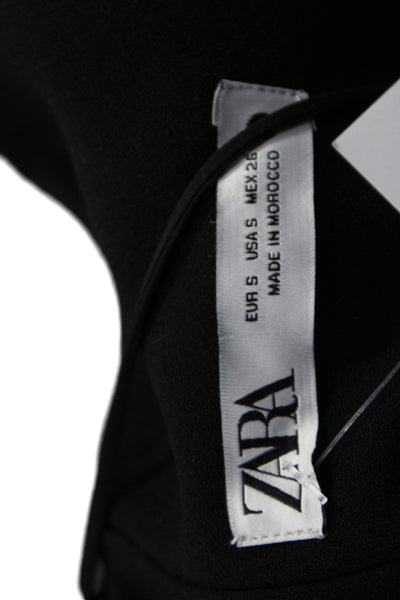 Zara Women Slip Dress Black Square Neck Knee Fringe Sleeveless Size S