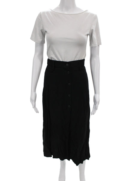 Zara Women A-Line Midi Skirt Black Rayon Button Casual Size S