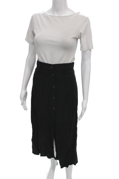 Zara Women A-Line Midi Skirt Black Rayon Button Casual Size S