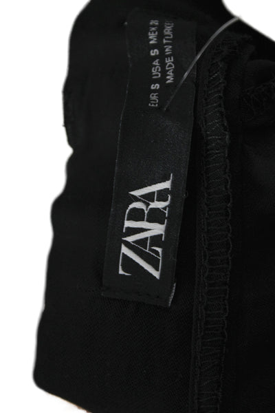 Zara Women Slip Dress Black Square Neck Knee Fringe Sleeveless Size S