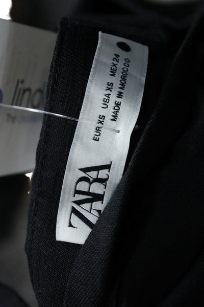Zara Womens Square Neck Sleeveless Camisole Black Linen Blend Size XS