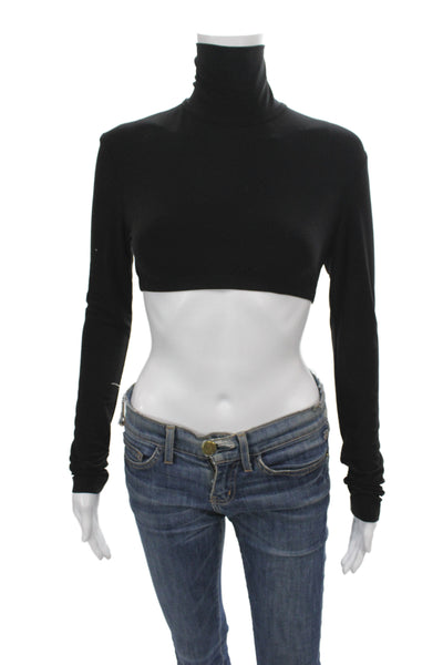 Norma Kamali Womens Cropped Turtleneck Blouse Long Sleeve Black Size S