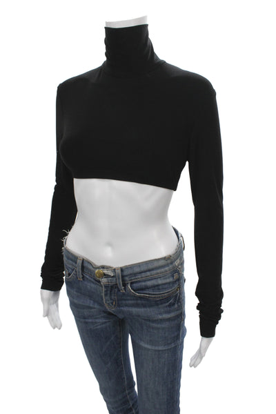 Norma Kamali Womens Cropped Turtleneck Blouse Long Sleeve Black Size S