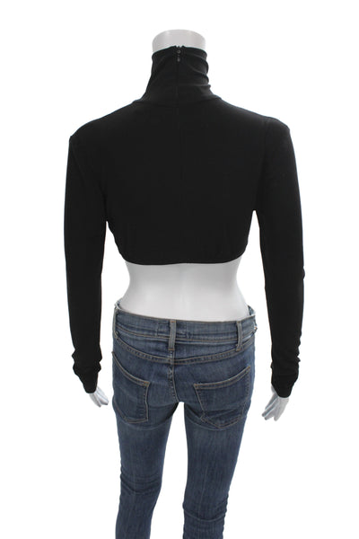 Norma Kamali Womens Cropped Turtleneck Blouse Long Sleeve Black Size S