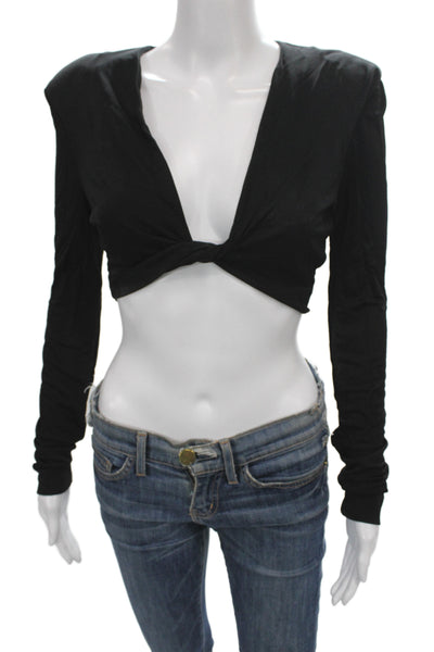GAUGE81 Womens Cropped V-Neck Black Viscose Long Sleeve Blouse Size XS