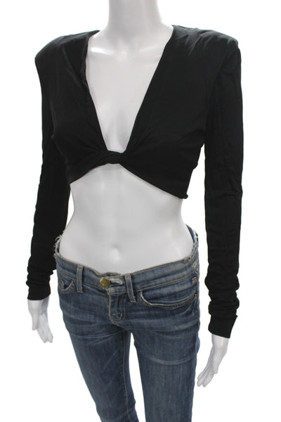 GAUGE81 Womens Cropped V-Neck Black Viscose Long Sleeve Blouse Size XS