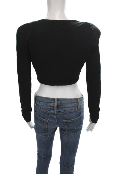 GAUGE81 Womens Cropped V-Neck Black Viscose Long Sleeve Blouse Size XS