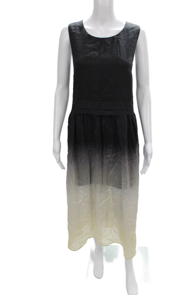 FIBFLX Women Tank Dress Black Scoop Neck Sleeveless Midi Ombre Size S