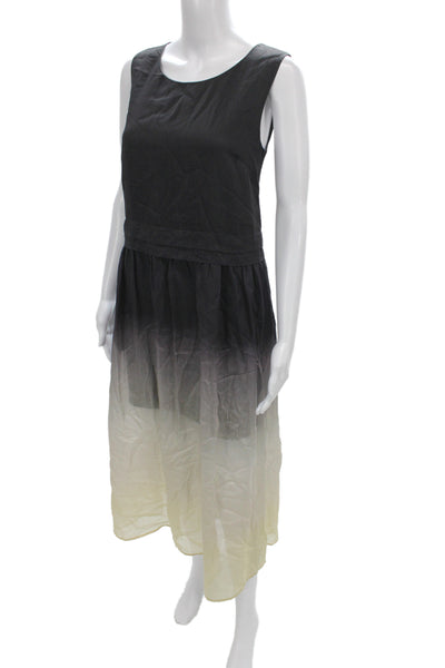 FIBFLX Women Tank Dress Black Scoop Neck Sleeveless Midi Ombre Size S