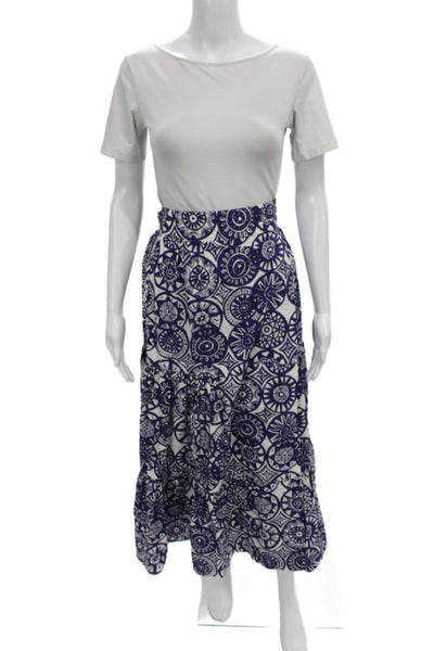 Marie Oliver Womens Bohemian Geometric Cotton Maxi Skirt Blue Size XS