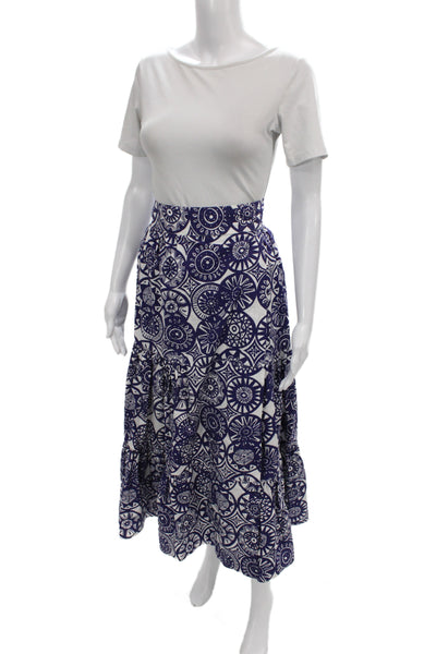 Marie Oliver Womens Bohemian Geometric Cotton Maxi Skirt Blue Size XS