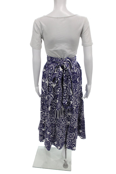Marie Oliver Womens Bohemian Geometric Cotton Maxi Skirt Blue Size XS