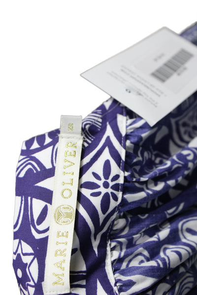 Marie Oliver Womens Bohemian Geometric Cotton Maxi Skirt Blue Size XS
