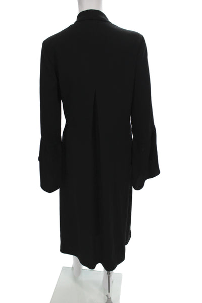 BCBGMAXAZRIA Women Black Wrap Dress V-Neck Long Sleeve Midi Tie Waist Size XS