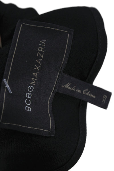 BCBGMAXAZRIA Women Black Wrap Dress V-Neck Long Sleeve Midi Tie Waist Size XS