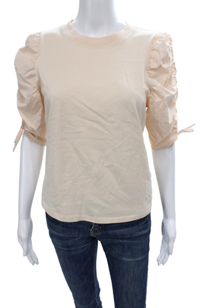 Frame Women Basic Beige Organic Cotton Crew Neck Short Sleeve T-Shirt Size S