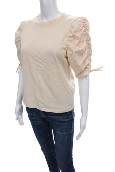 Frame Women Basic Beige Organic Cotton Crew Neck Short Sleeve T-Shirt Size S