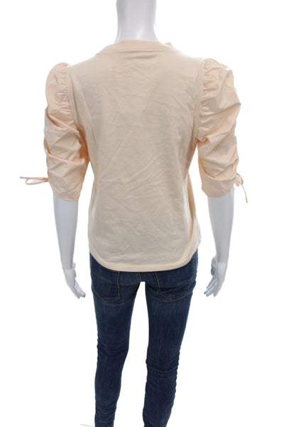 Frame Women Basic Beige Organic Cotton Crew Neck Short Sleeve T-Shirt Size S