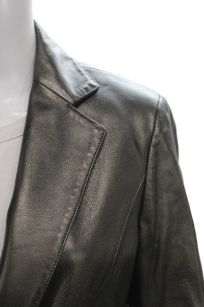Saks Fifth Avenue Womens Gray Leather Basic Jacket Button Size 4