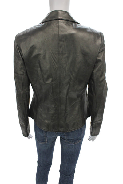 Saks Fifth Avenue Womens Gray Leather Basic Jacket Button Size 4