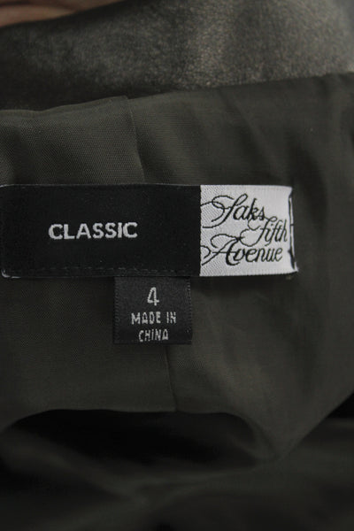 Saks Fifth Avenue Womens Gray Leather Basic Jacket Button Size 4
