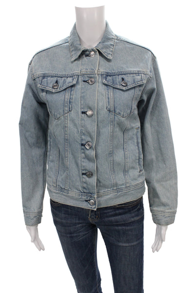 Everlane Women Blue 100% Cotton Basic Jacket Long Sleeve Button Size XS