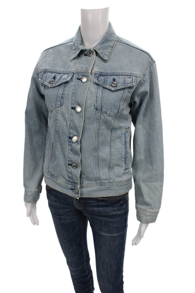 Everlane Women Blue 100% Cotton Basic Jacket Long Sleeve Button Size XS