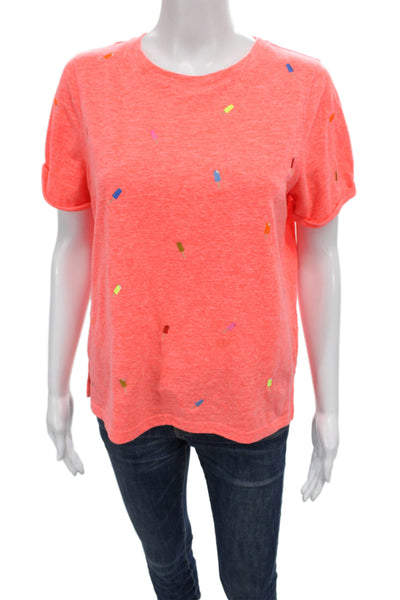 Lisa Todd Women Orange Geometric Jersey Tee Crew Neck Short Sleeve Size S