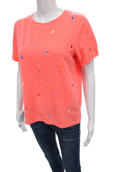 Lisa Todd Women Orange Geometric Jersey Tee Crew Neck Short Sleeve Size S