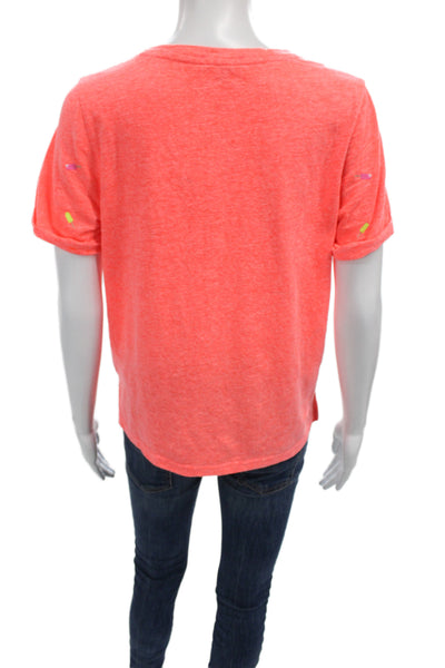Lisa Todd Women Orange Geometric Jersey Tee Crew Neck Short Sleeve Size S