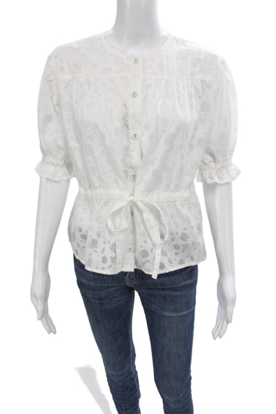 The Shirt Women Basic Floral Round Neck Short Sleeve Button Blouse Size S
