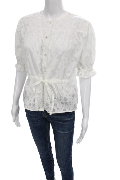 The Shirt Women Basic Floral Round Neck Short Sleeve Button Blouse Size S