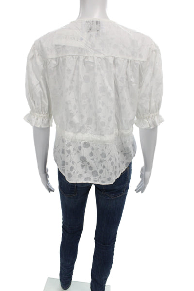 The Shirt Women Basic Floral Round Neck Short Sleeve Button Blouse Size S