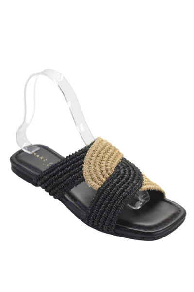 MARC FISHER LTD Womens Raffia Intertwined Slide Sandals Beige Black Size 6.5