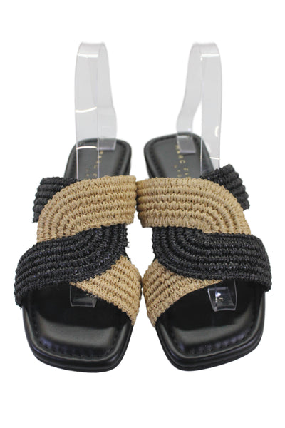 MARC FISHER LTD Womens Raffia Intertwined Slide Sandals Beige Black Size 6.5