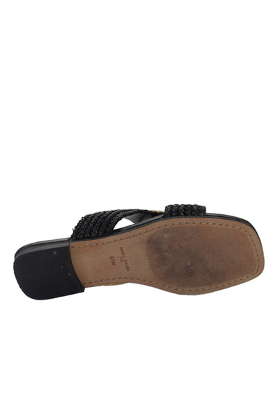 MARC FISHER LTD Womens Raffia Intertwined Slide Sandals Beige Black Size 6.5