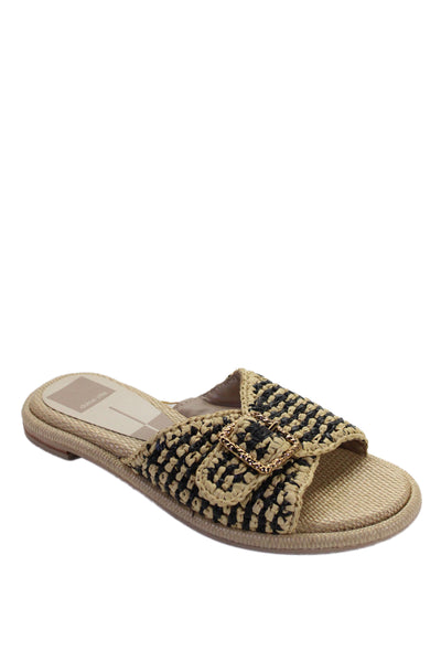 Dolce Vita Womens Raffia Buckle Strap Slide Sandals Brown Black Size 6.5