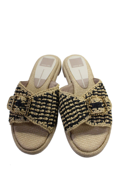 Dolce Vita Womens Raffia Buckle Strap Slide Sandals Brown Black Size 6.5