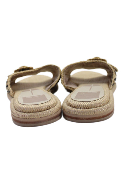 Dolce Vita Womens Raffia Buckle Strap Slide Sandals Brown Black Size 6.5