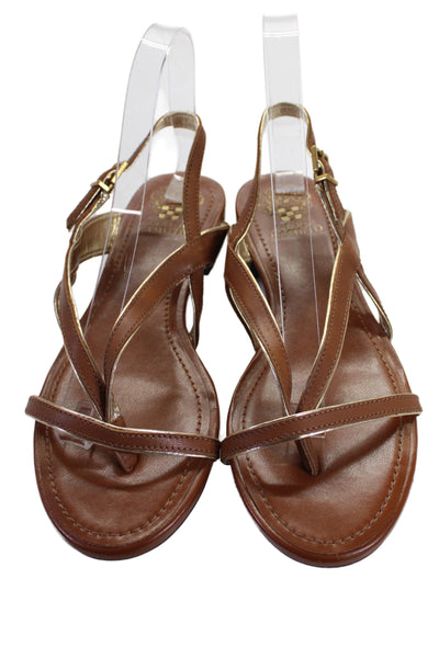 Vince Camuto Womens Block Heel Metallic Trim Slingback Sandals Brown Size 7M