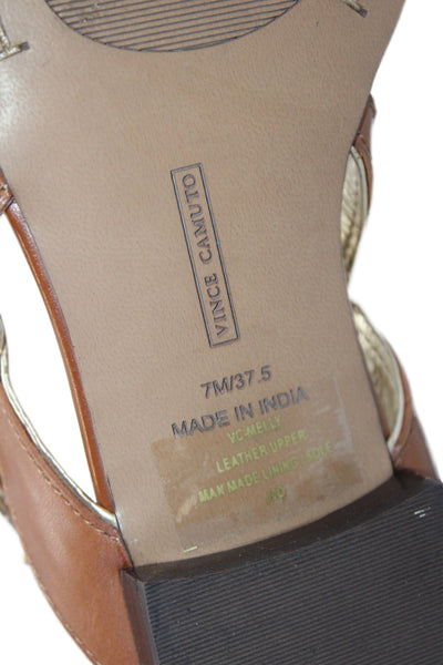 Vince Camuto Womens Block Heel Metallic Trim Slingback Sandals Brown Size 7M