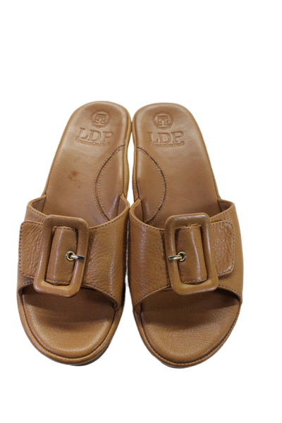 L Amour Des Pieds Womens Wedge Heel Buckle Strap Callye Sandals Brown Size 6.5