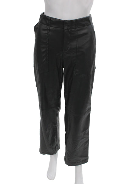 Zara Womens Cargo Faux Leather Pants Black Button Solid Fall Inseam 29 Size XS