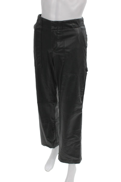 Zara Womens Cargo Faux Leather Pants Black Button Solid Fall Inseam 29 Size XS